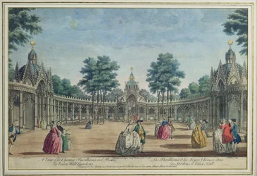 Uitzicht op de Chinese Paviljoens en Boxen in Vauxhall Gardens